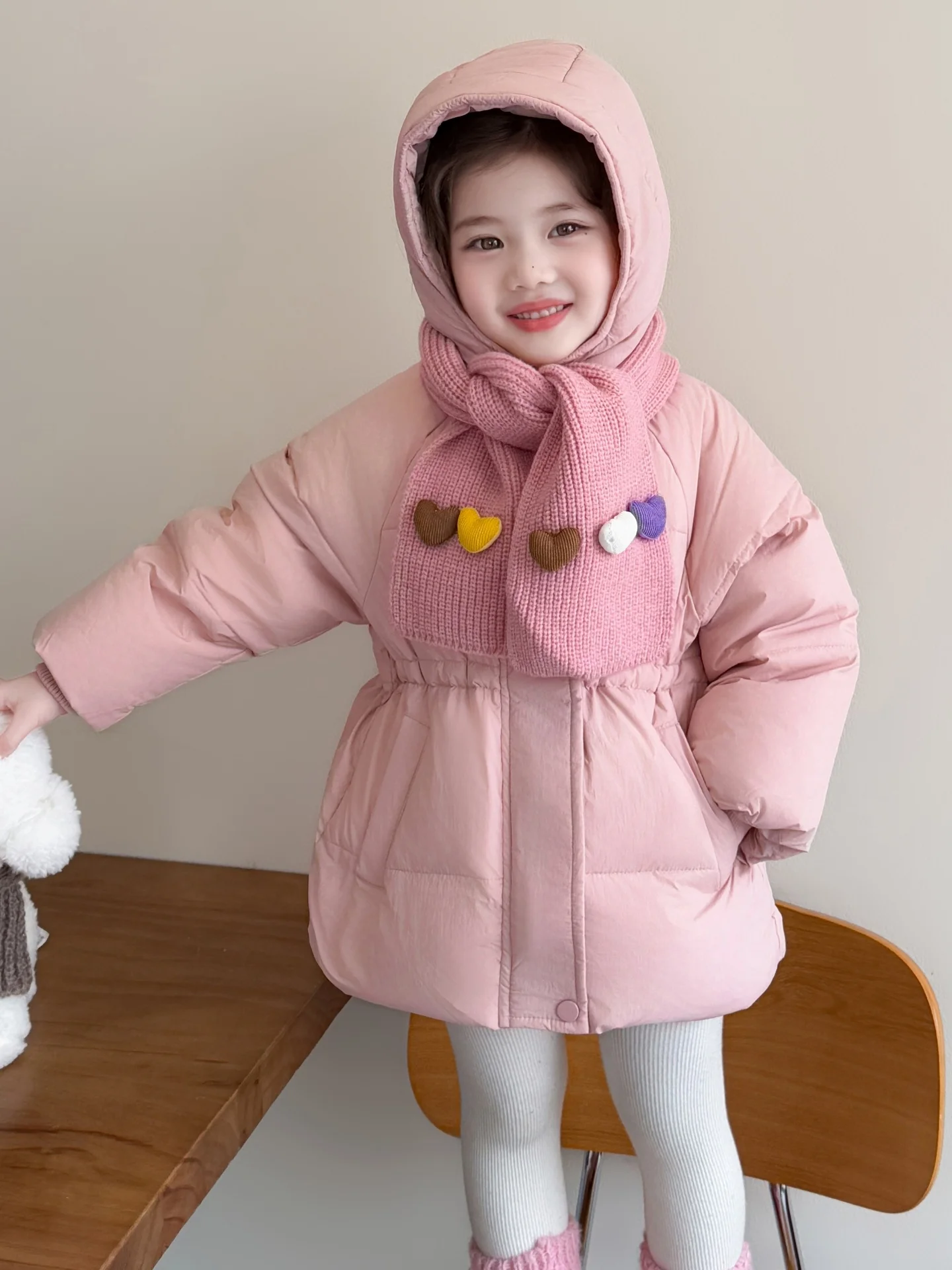 

Женский пуховик Thiened с застежкой талии для девочек, зимняя новая модная теплая детская одежда, верхняя одежда на белом утином пуху