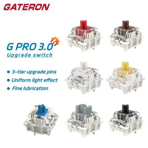 GATERON G Pro V3 3,0 Pro interruptor de 3 pines para teclado mecánico prelubrado RGB lineal táctil blanco amarillo rojo plata marrón eje MX