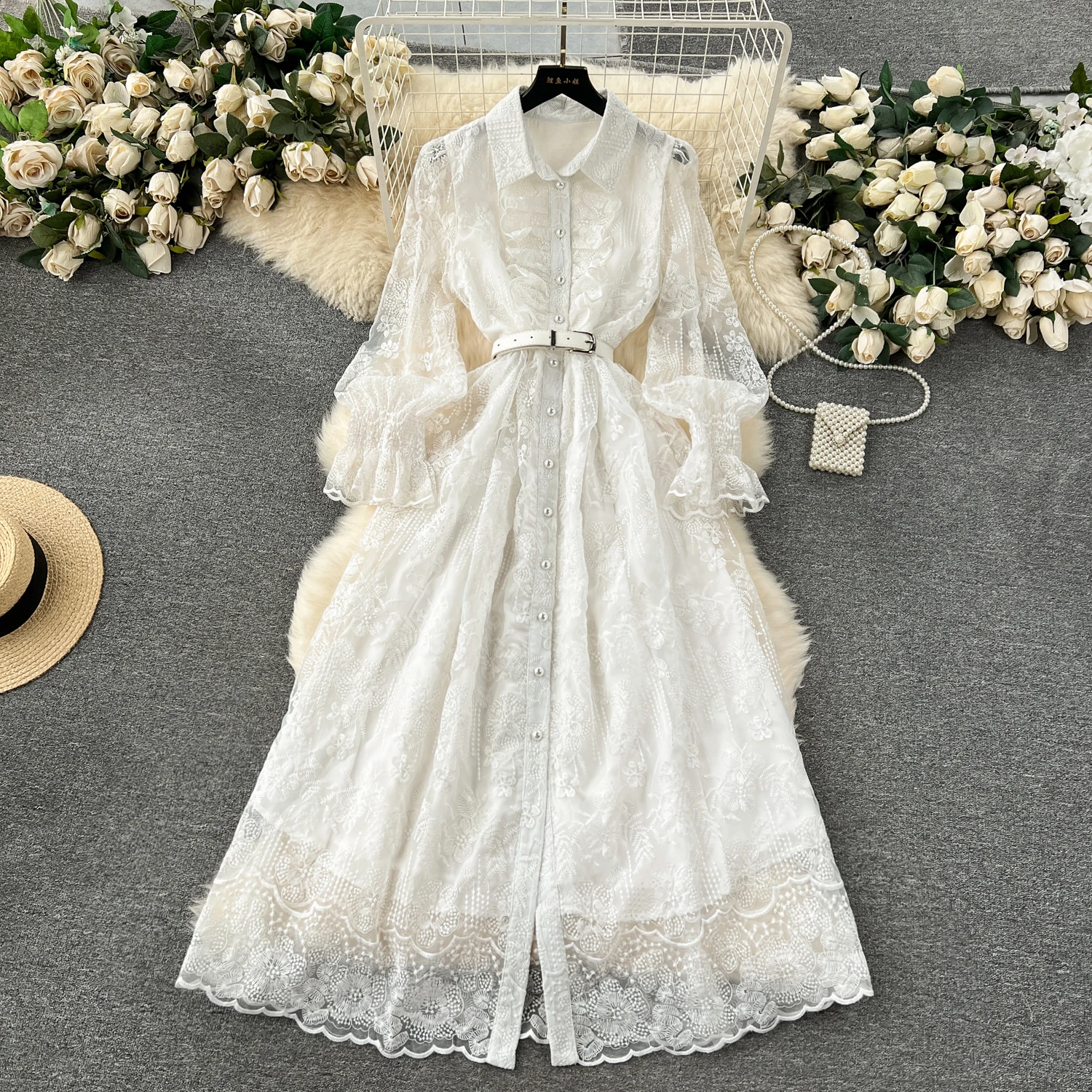 

Embroidery Floral Women's Summer Long Dress For Girls Flowers Mesh Spring Autumn Vintage Sexy Sundress Lace Long Sleeve Dresses