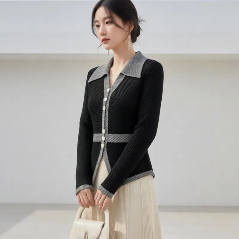 

Женская футболка Miyake, новинка весны 2026, плиссированная блузка с длинными рукавами и лацканами, повседневная универсальная эластичная одежда с v-образным вырезом