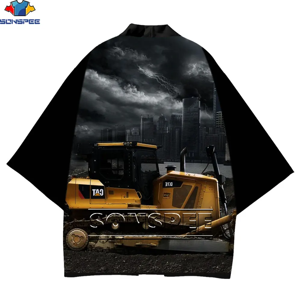 LIASOSO Summer Fashion Ethnic Style Clothing Japanese Men's Kimono Novelty Collarless Three-quarter Sleeve Truck 3D Printed Top