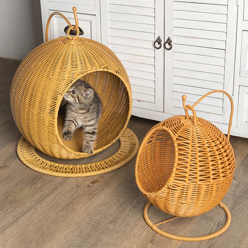 

Washable Wicker Pet Bed Nest Swing Bed Hanging Hammock Style All Season Natural Fiber Basket Weave Cradle