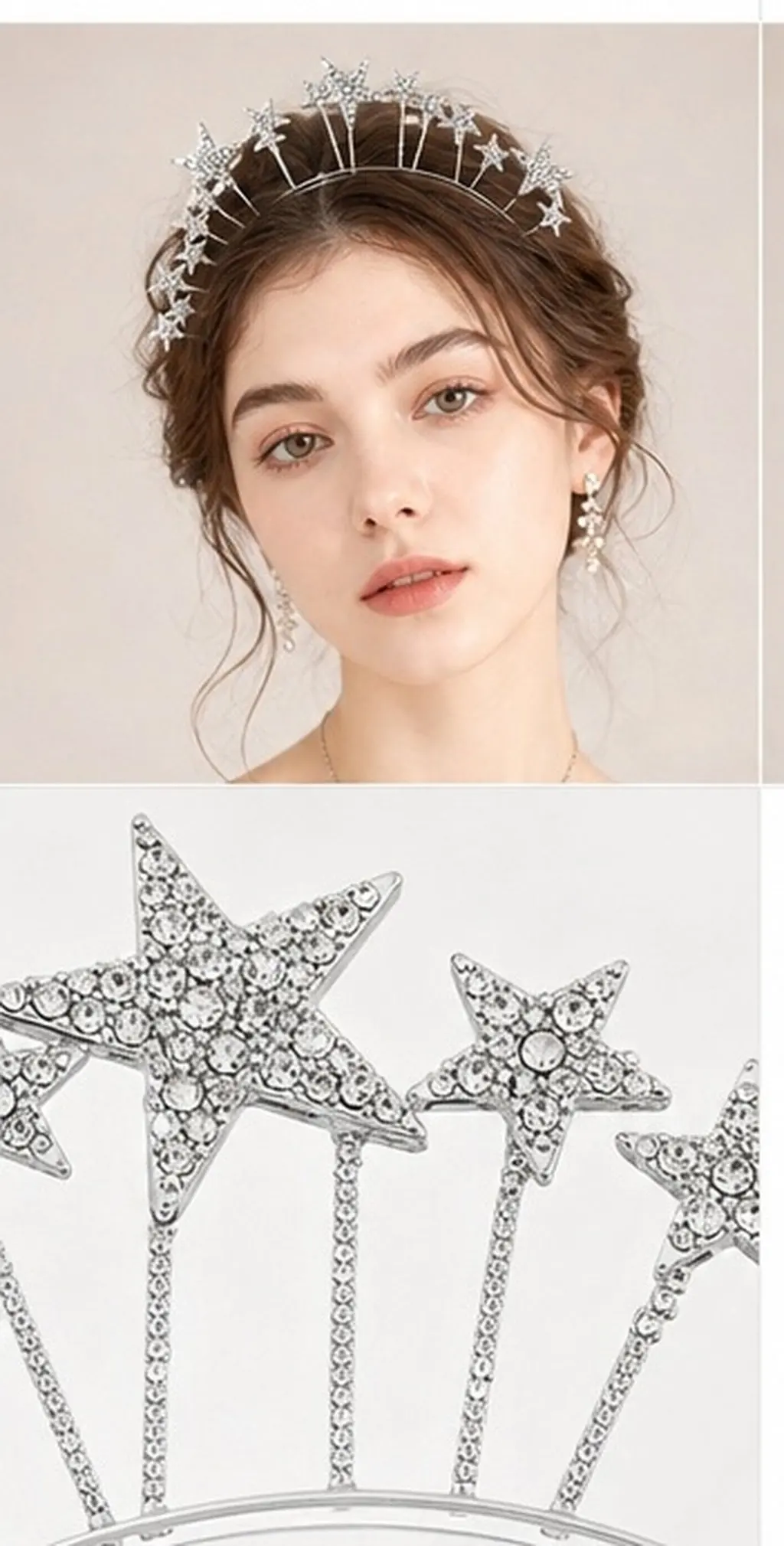 Star Hairband for Bride Wedding Headpiece Bridal Headdress Rhinestone Shiny Exquisite Lightweight Photography Party Cosplay