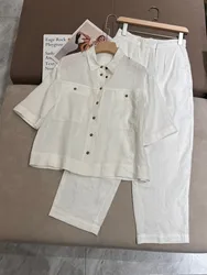 Summer high quality pure linen casual pants suit