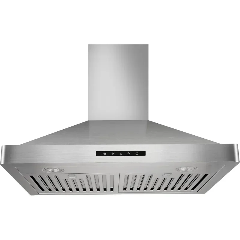 European Style Wall Mount Range Hood With LED Lights Touch Screen Round Front Edges