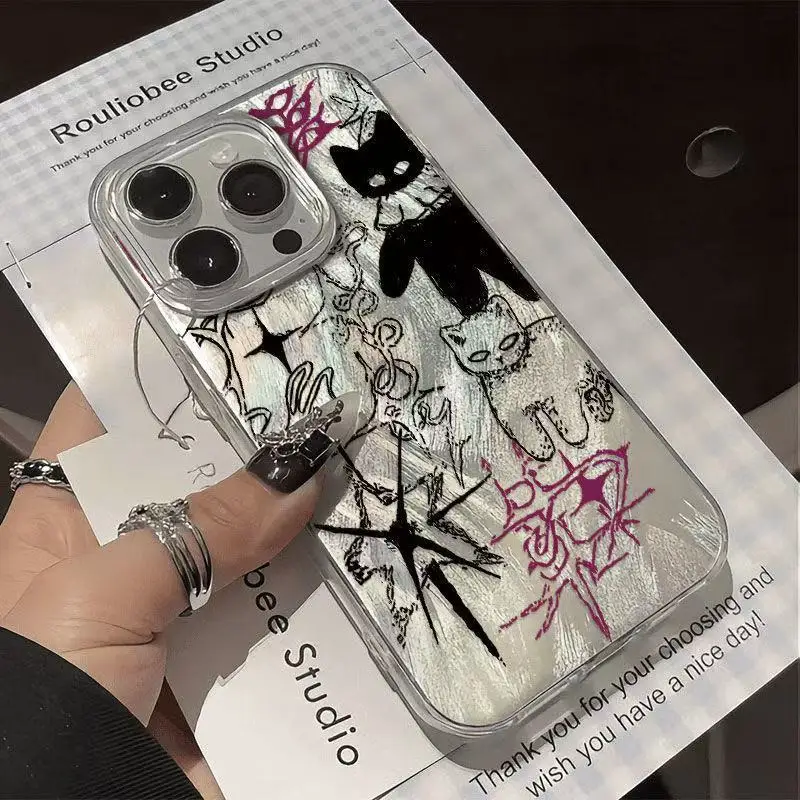 Lovely Cool Cat Y2K Phone Case for Samsung Galaxy S25 S24 S23 S22 S21 FE Ultra Plus 4G 5G Feather Texture Back Cover - náhled 3