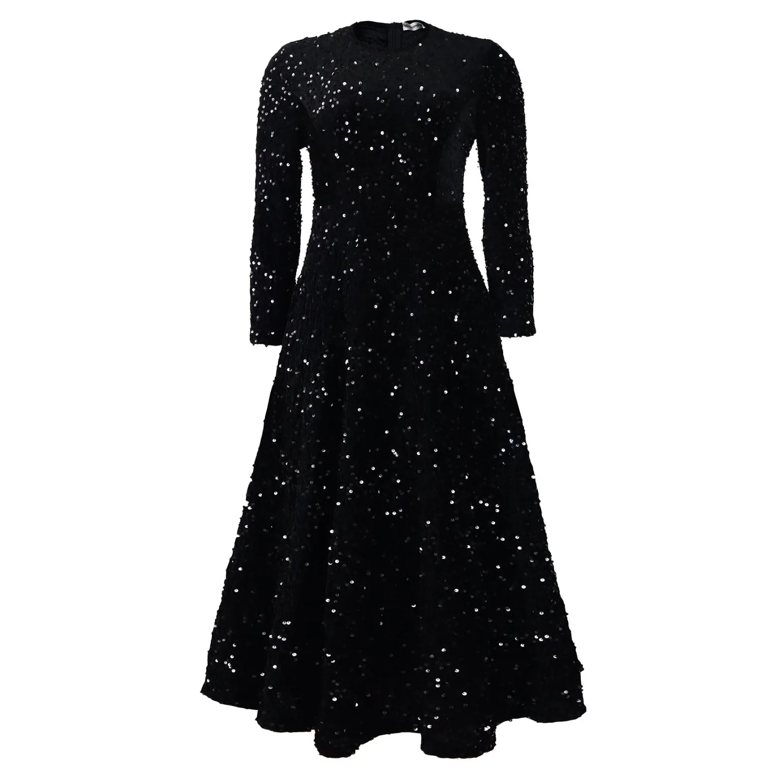 2024 Vintage moda lentejuelas mujeres Iglesia Swing vestidos de manga larga cuello redondo cintura alta elegante brillo banquete fiesta vestido de noche