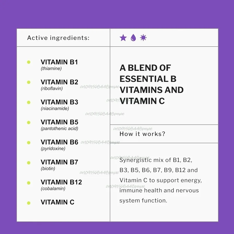 Vitamin B Complex Capsules - B Vitamins: B1 B2 B3 B5 B6 B7 B9 B12, Biotin, Folate, Vitamin C for Energy and Immune Support