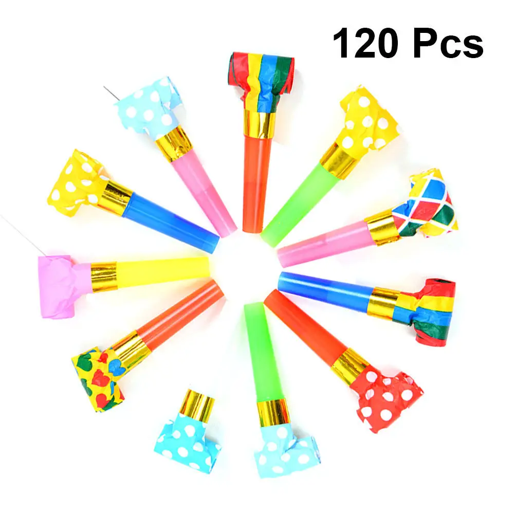 120Pcs Colorful Cheerleaders Whistles Plastic Noise Makers Party Favors Birthday Halloween Carnival Sports Cheering