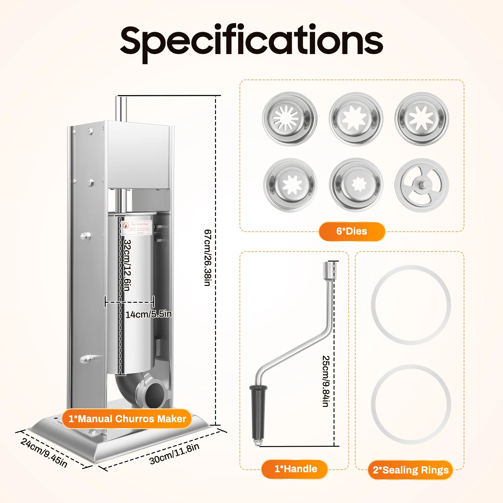 Manual Churros Maker Machine,Stainless Steel Latin Fruit Machine,5L Commercial Churros Maker with 6 Nozzles for Home Restaurant