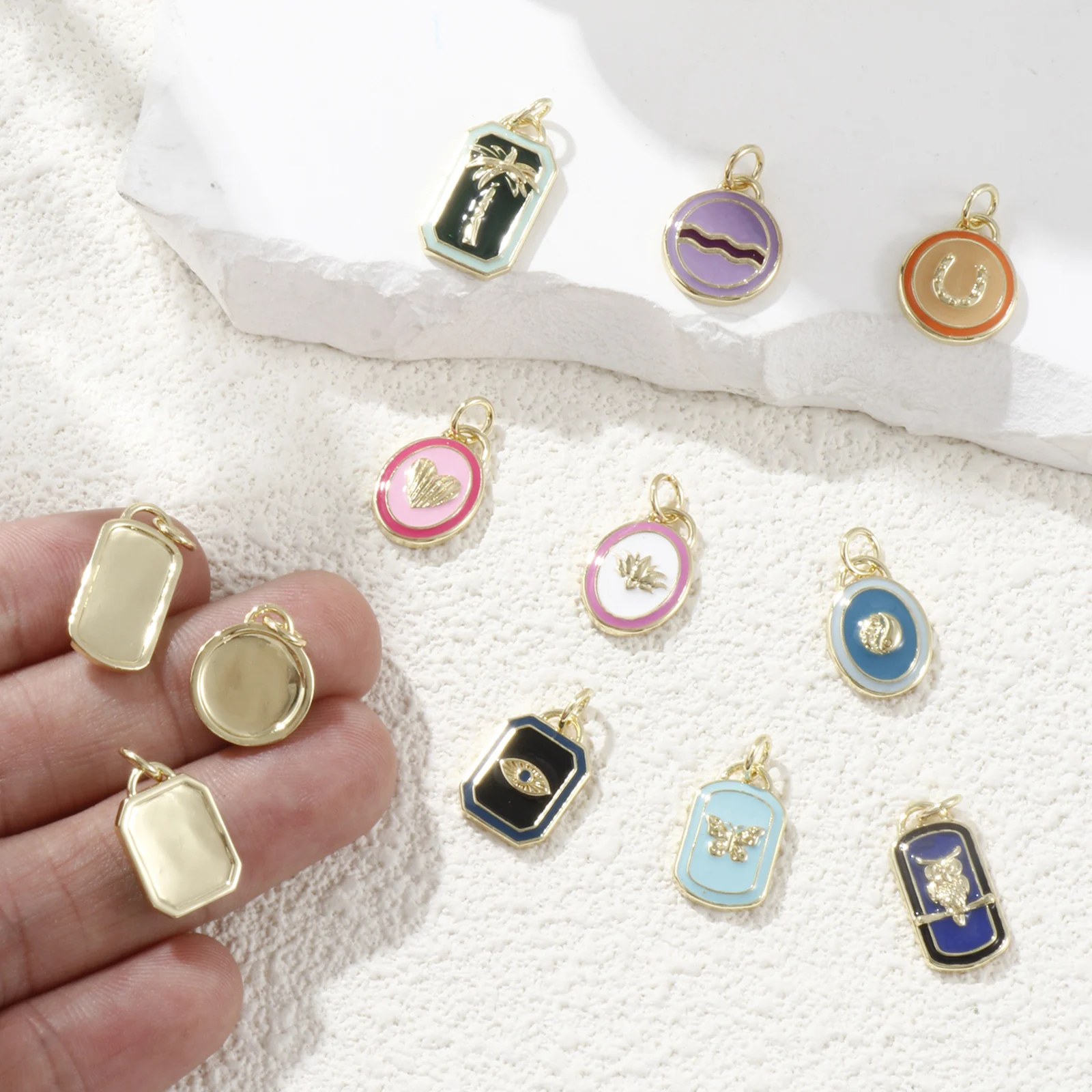 النحاس هندسية المينا سحر لصنع المجوهرات 18K الذهب الحقيقي مطلي متعدد الألوان البيضاوي جولة القلب قلادة قلادة Findings بها بنفسك النتائج