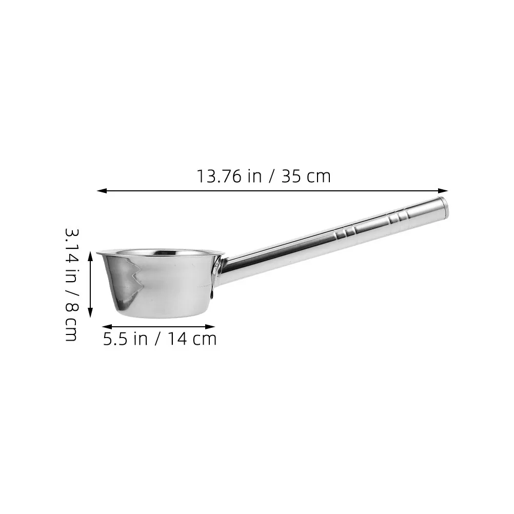 Long Handle Stainless Steel Water Ladle 14Cm Flat Bottom Soup Scoop Dipper for Kitchen Bath Garden Hair Wash Shower Tea Ceremony
