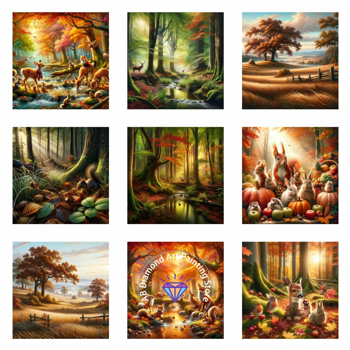 

AB Diamond Painting Kit Deer Rabbit Art 5D DIY Autumn Forest Harvest Scenery Full Drill Embroidery Handmade Hobby Mosaic Crafts