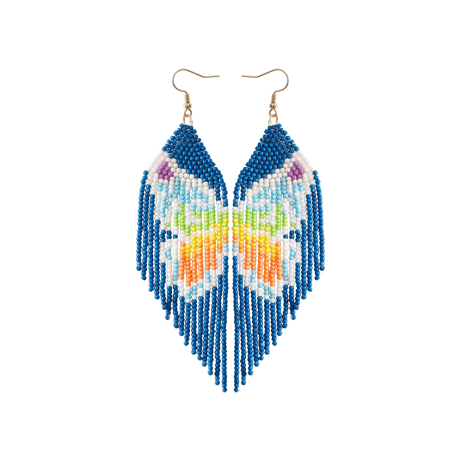 

Symmetry Rice Bead Earrings with Gradient Colors Tassel Butterfly Design Hand Knitted Bohemia Fashion Simple Beaded Jewelry