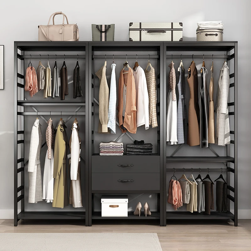 

Open metal wardrobe home bedroom floor combination hanger walk-in cloakroom Internet celebrity custom shelf