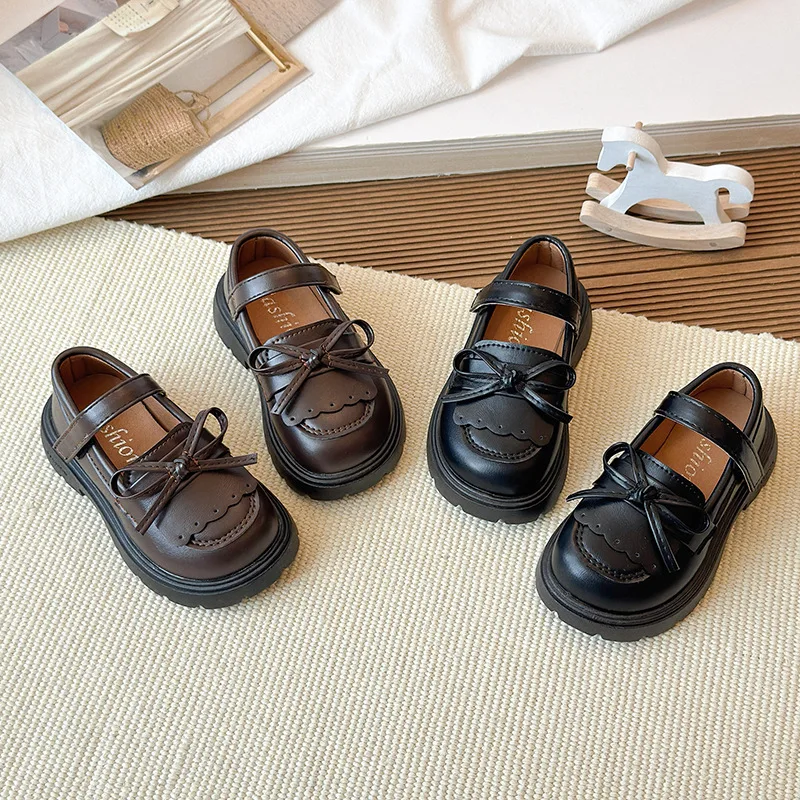 

Girls' PU Leather Shoes New Spring Autumn Kids Bow Princess Shoes Soft Sole Baby School Student Loafer Size 23-35