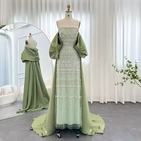 Sharon Said Luxury Sage Green Evening Dress Lilac Blue Beaded Fuchsia with Cape for Women Wedding Party Dress SS238 Customized