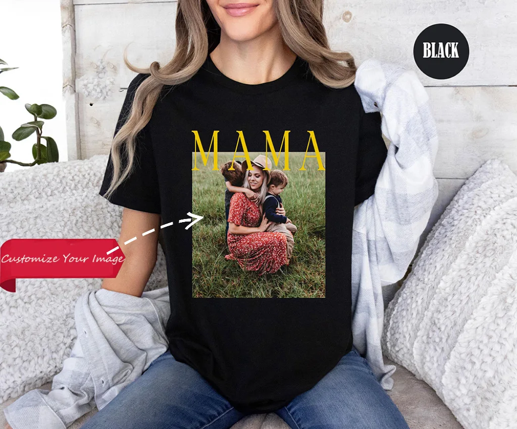 

Custom Photo T-Shirt DIY Name Image Clothes Print Personalized Loose Fashion Top Casual Short Sleeve Mothers Day Gift For Family