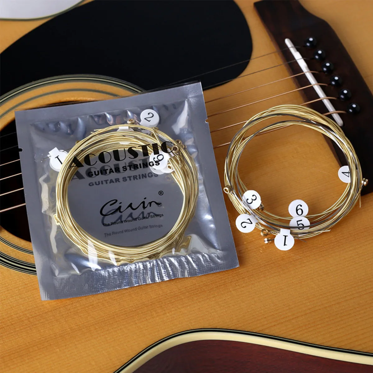 Civin 6pcs/Set Acoustic Brass Guitar Strings - 6 Strings, Rust Resistant, Great Value for Daily Practice, Beginner Friendly