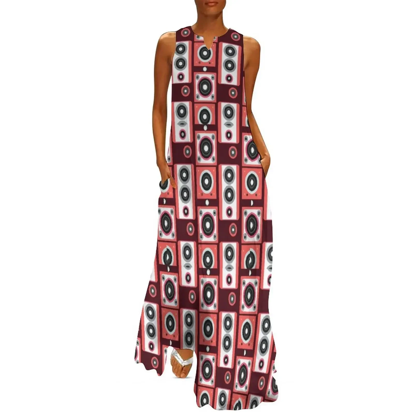 

Red Speakers Pattern Long Dress party dress women elegant luxury womans clothing Clothing Dresses Dress