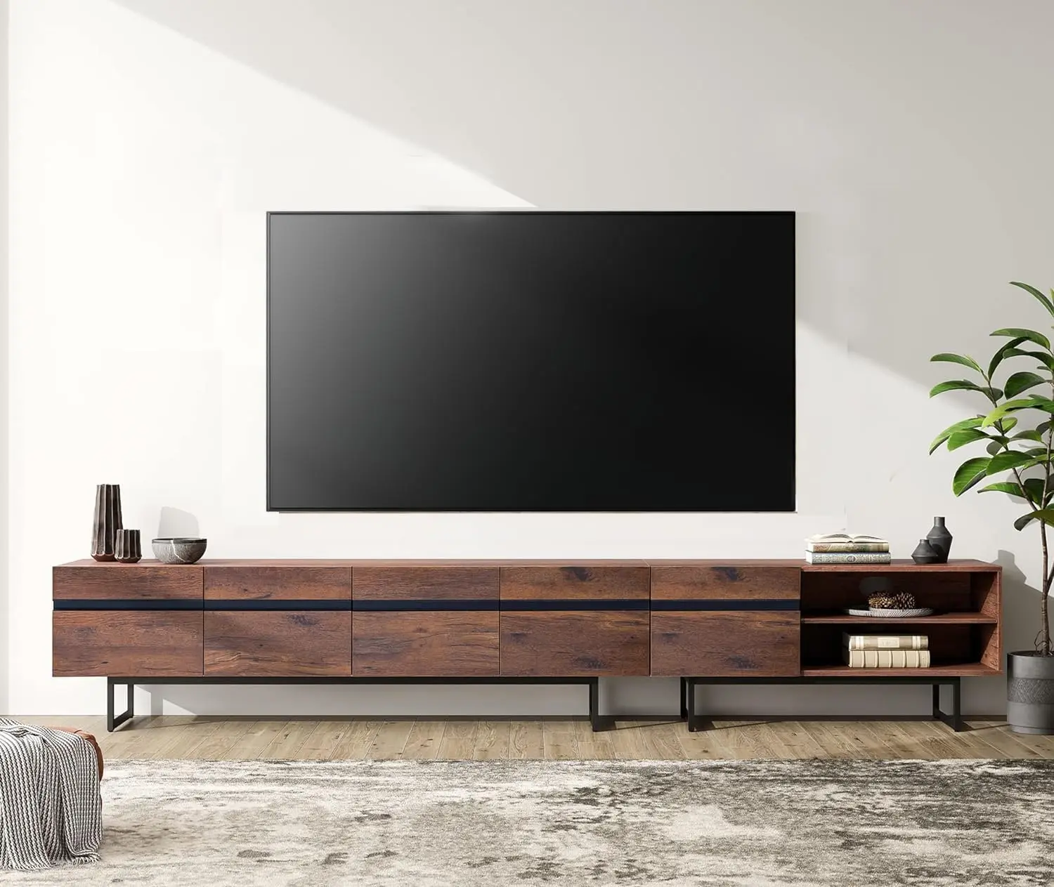 Modern TV Console for Living Room, 2 in 1 Wooden TV Stand with Storage for 100 Inch TV, TV Entertainment Center with Adjustable