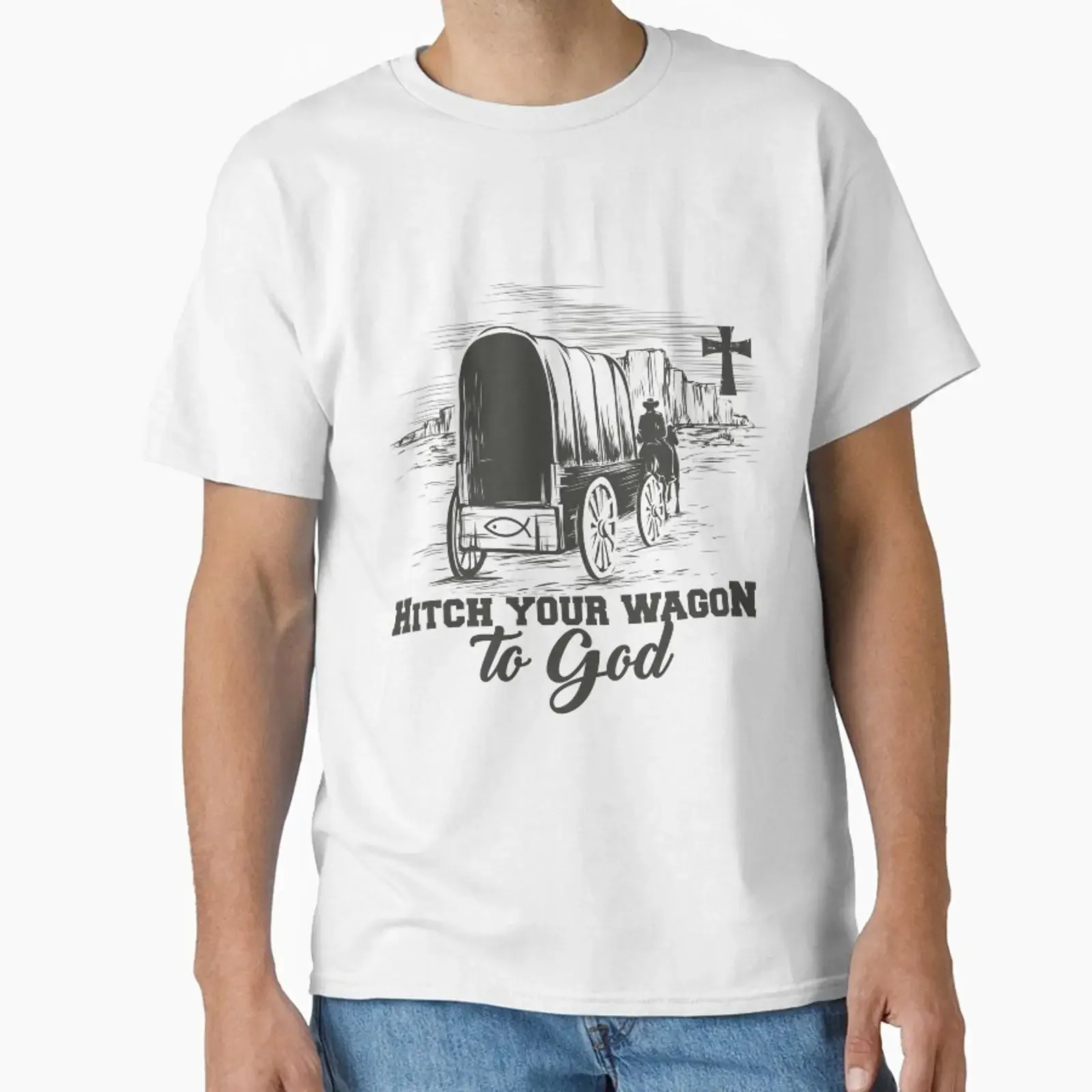 hitch your wagon to god designed and sold by jimmyroyaltee vintage Washed fashion Top For Everyday Wear Stretched Stylish