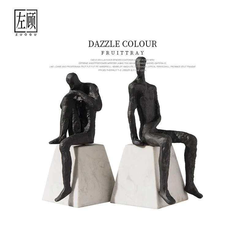 Yjq new Chinese abstract cast iron metal figure ornament study office wine cabinet decoration