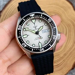 Tandorio 37MM Diver Watch S NH36 Automatic Men Wristwatch Weekday 120 clicks Bezel Flat Sapphrie Glass Waffle Band Black Index