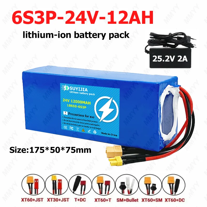 

Литиевая аккумуляторная батарея 6S3P 24V 12000 мАч, литиевая батарея 18650 12AH, оснащенная BMS 20A, подходит для электросамокатов + зарядное устройство.