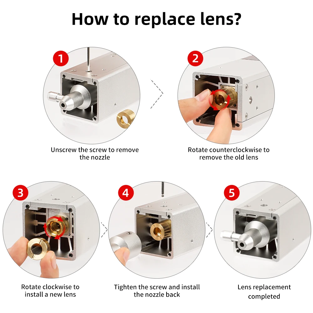 Laser Focusing Lens Replacement Lens Laser Optical Lenses Module Diode Head Accessories Copper Seat For 10W 20W Laser Module