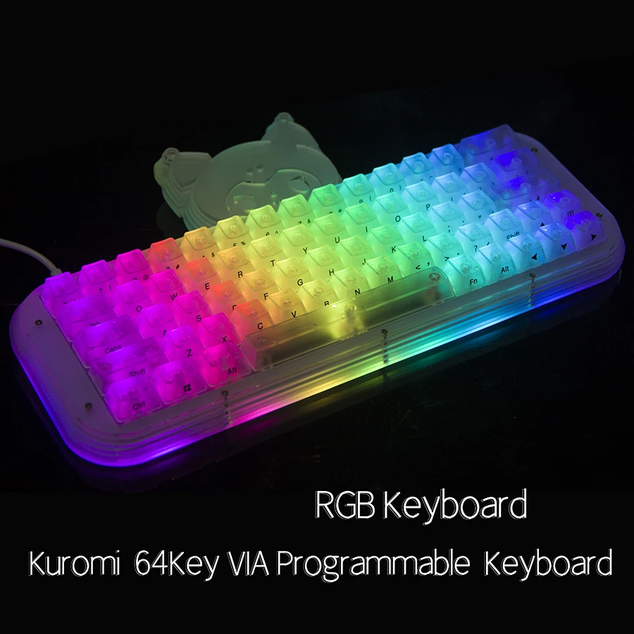 

Hot swap socket VIA Keybaord 64 Key RGB Adjustment Cartoon Acrylic Keypad Programmable Macro Transparent Keyboard Mechanical