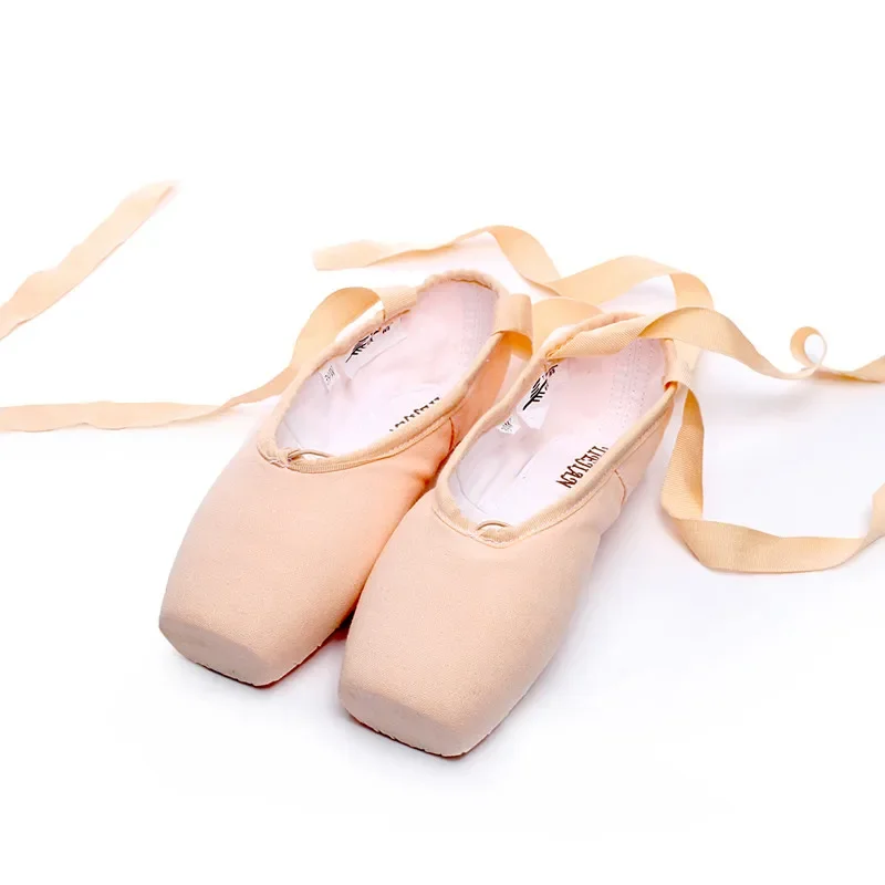 Canvas Satin Ballet Pointe Sapatos de dança para mulheres, profissional com fitas, sapato de bailarina com almofada de silicone, adulto