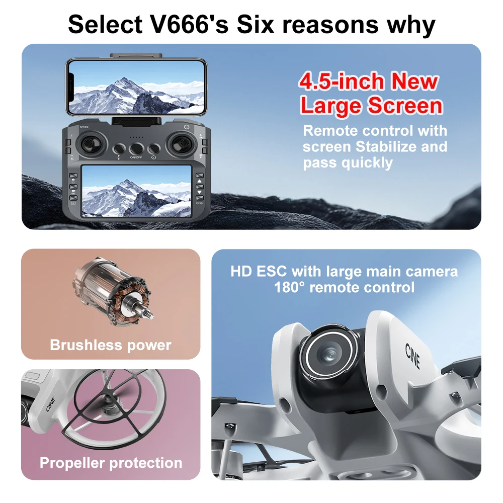 V666 Opvouwbare Mini Drone 4K Dual Camera Borstelloos Obstakel vermijden Scherm Afstandsbediening Draagbare Beginner Goedkope VS DJ Neo I1