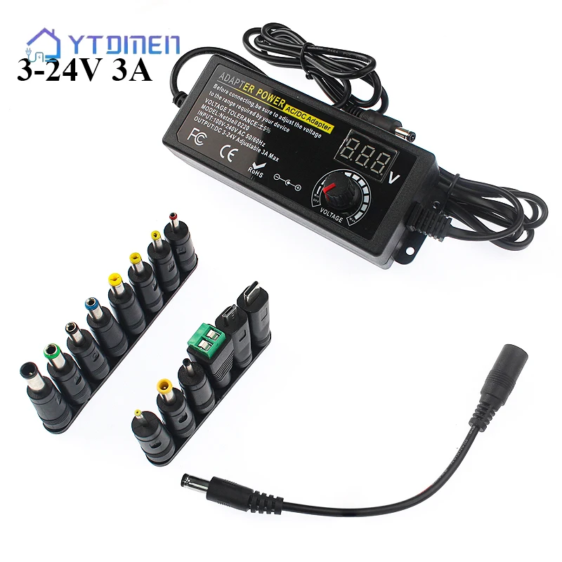 AC DC Adjustable Power Supply 220V To 3V-24V 3A 5A with Screen Adapter with 14 Plug DC Connection Adapter Lighting Transformer