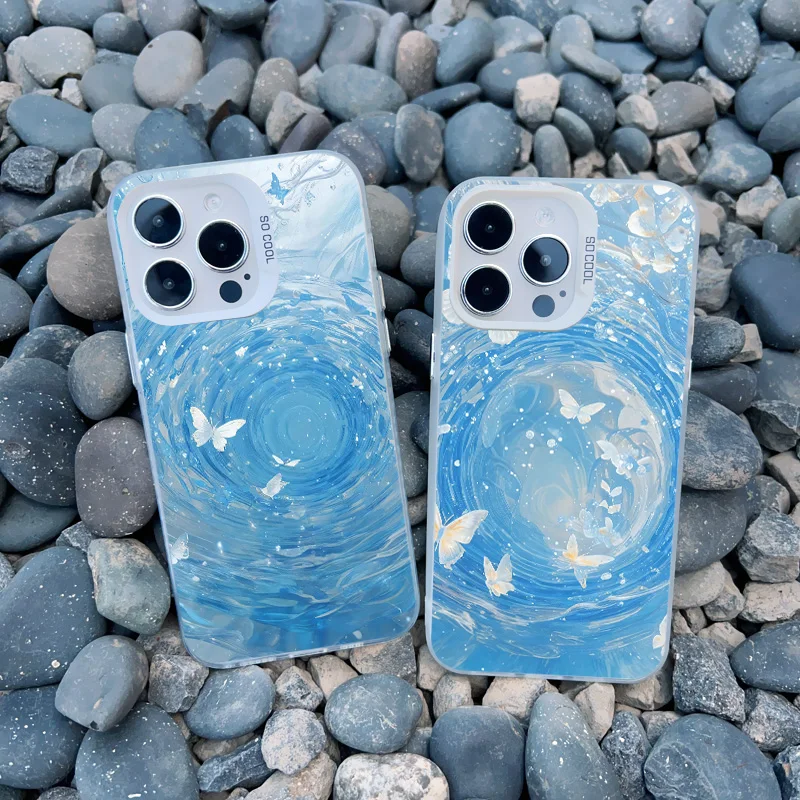 Blaue Schmetterling-Ozeanwellen-Handyhülle für iPhone 14 13 12 11 Pro Max 17 16 15 Pro Max 13 Mini 16 14 Plus Stoßfeste Laser-Cover – Detail 12