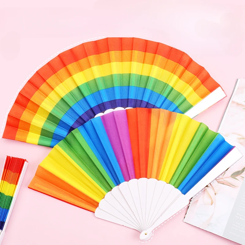 Rainbow Handheld Folding Fan Spanish Large Foldable Hand Fan Portable for Dance Art Dancer Wedding Decoration Gift Kid Festival