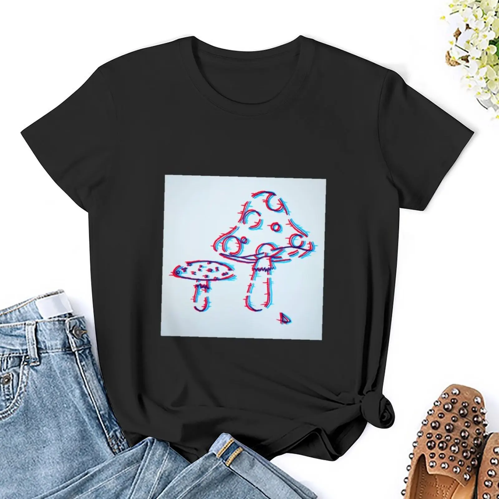 Mushroom Glitch T-Shirt korean fashion aesthetic clothes tight shirts for Women