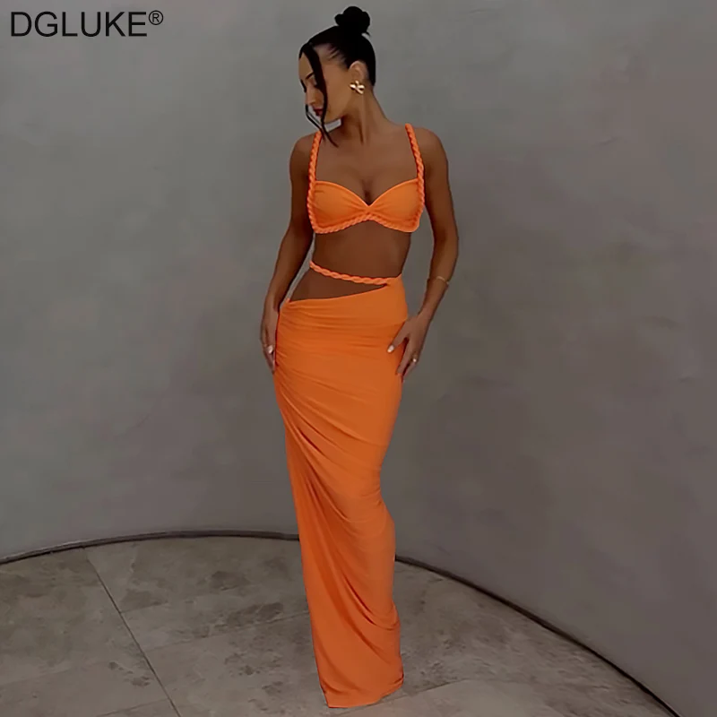 

DGLUKE Sexy 2 Piece Sets Women Outfit Summer New In Matching Sets Crop Top And Long Skirt Sets Holiday Beach Outfits 2025