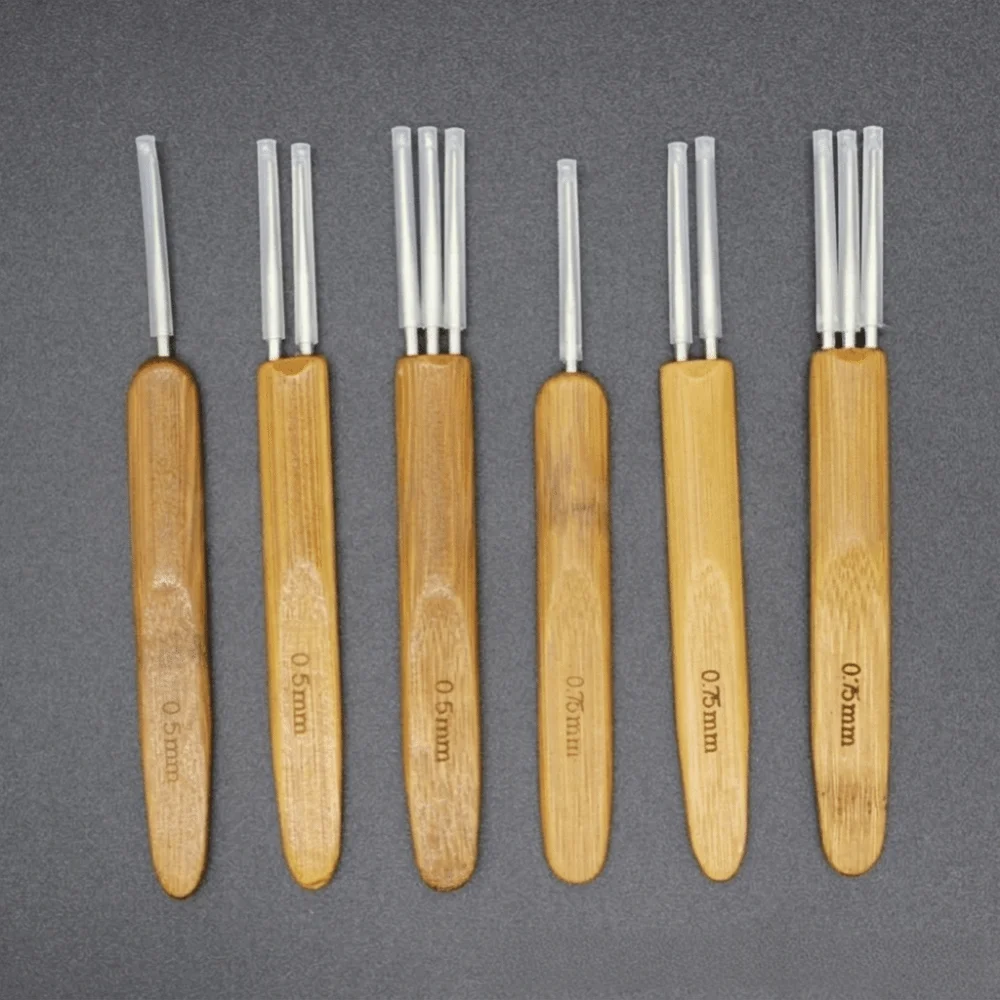 3/6Pcs 0.5/0.75mm Dreadlock Crochet Hooks 1/2/3 Head Bent Hook Hair Loc Tool Interlocking Weaving Bamboo Grip