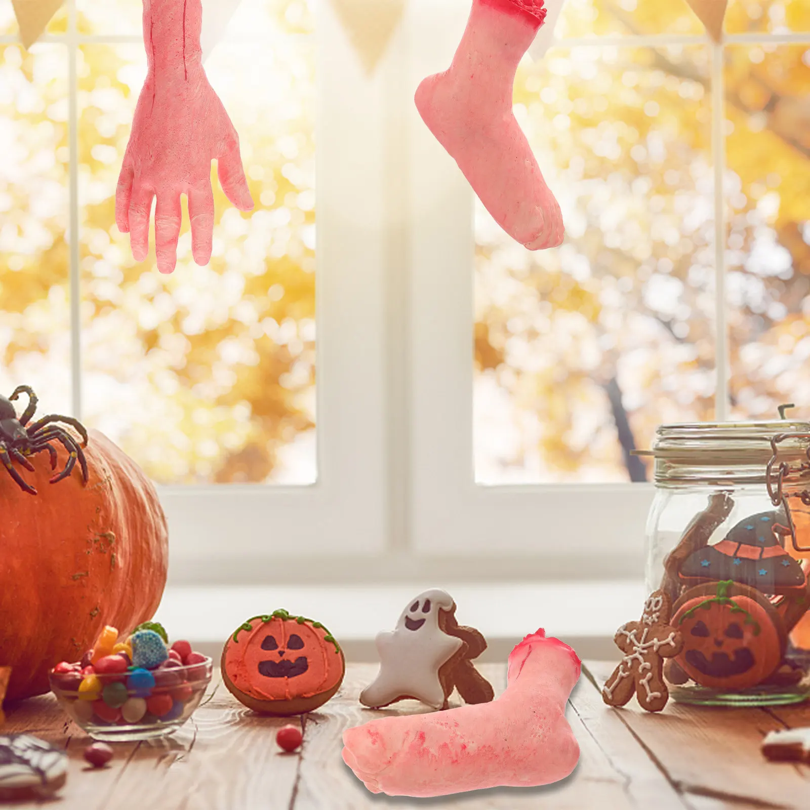 

2Pcs Fake Hand and Foot Trick Props Creative Halloween Party Accessories Scary Supplies for Adults Kids Fun Indoor Outdoor Games