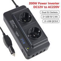Car 200W Inverter Accessories Cigarette Lighter 400W Peak Power 12V to 220V AC EU Socket Auto Mounted Inverter 4 USB DC To AC