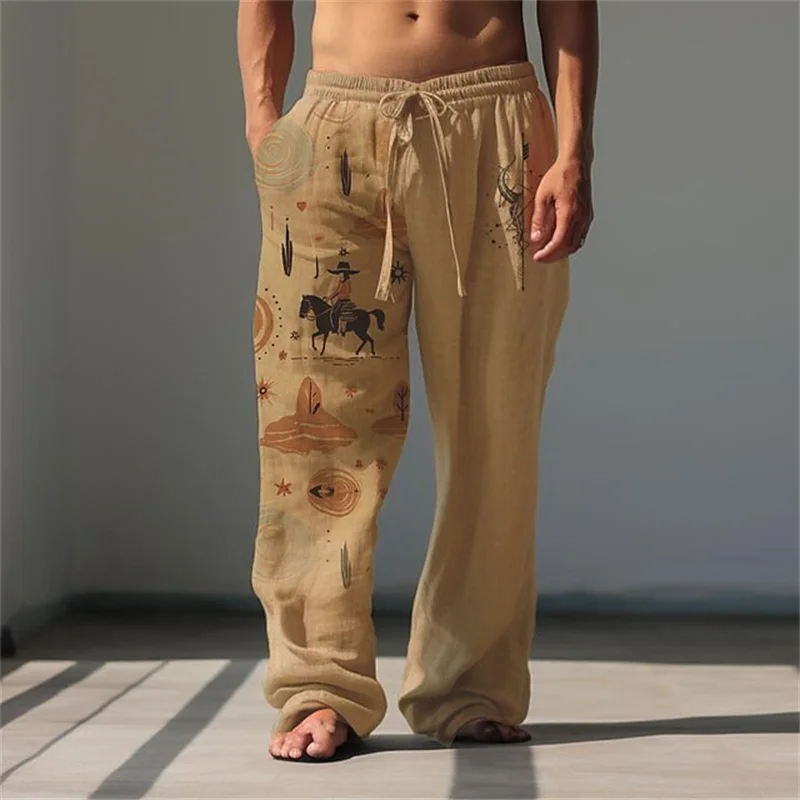 2026 New Men's Loose-Fit Casual Pants Simple Print Stylish Drawstring Wide-Leg Pants Plus-Size Breathable Men's Long Pants