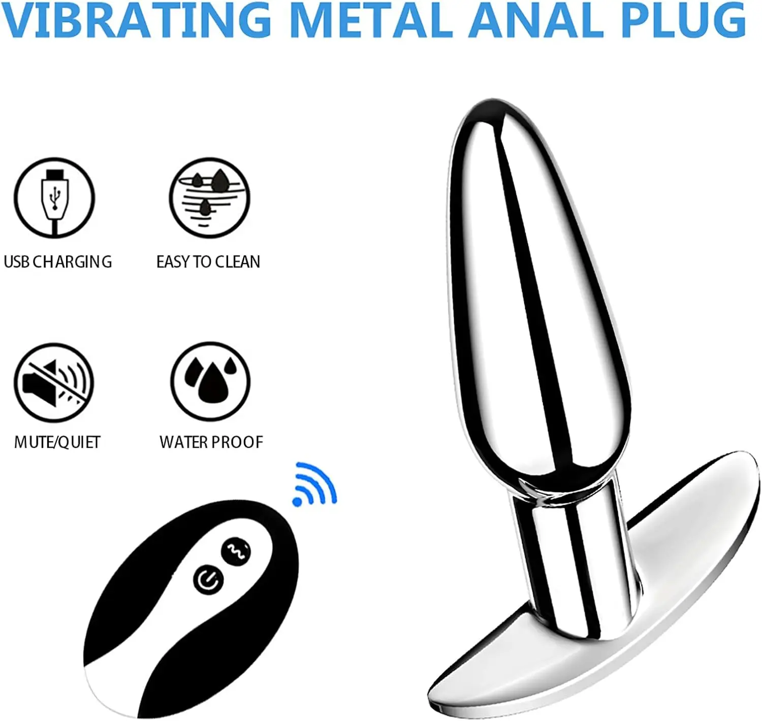 Vibrierender Analvibrator mit Buttplug, Fernbedienung und 10 Vibrationsmodi und ausgestellter Basis, tragbarer Vibrator, Prostata-Massage