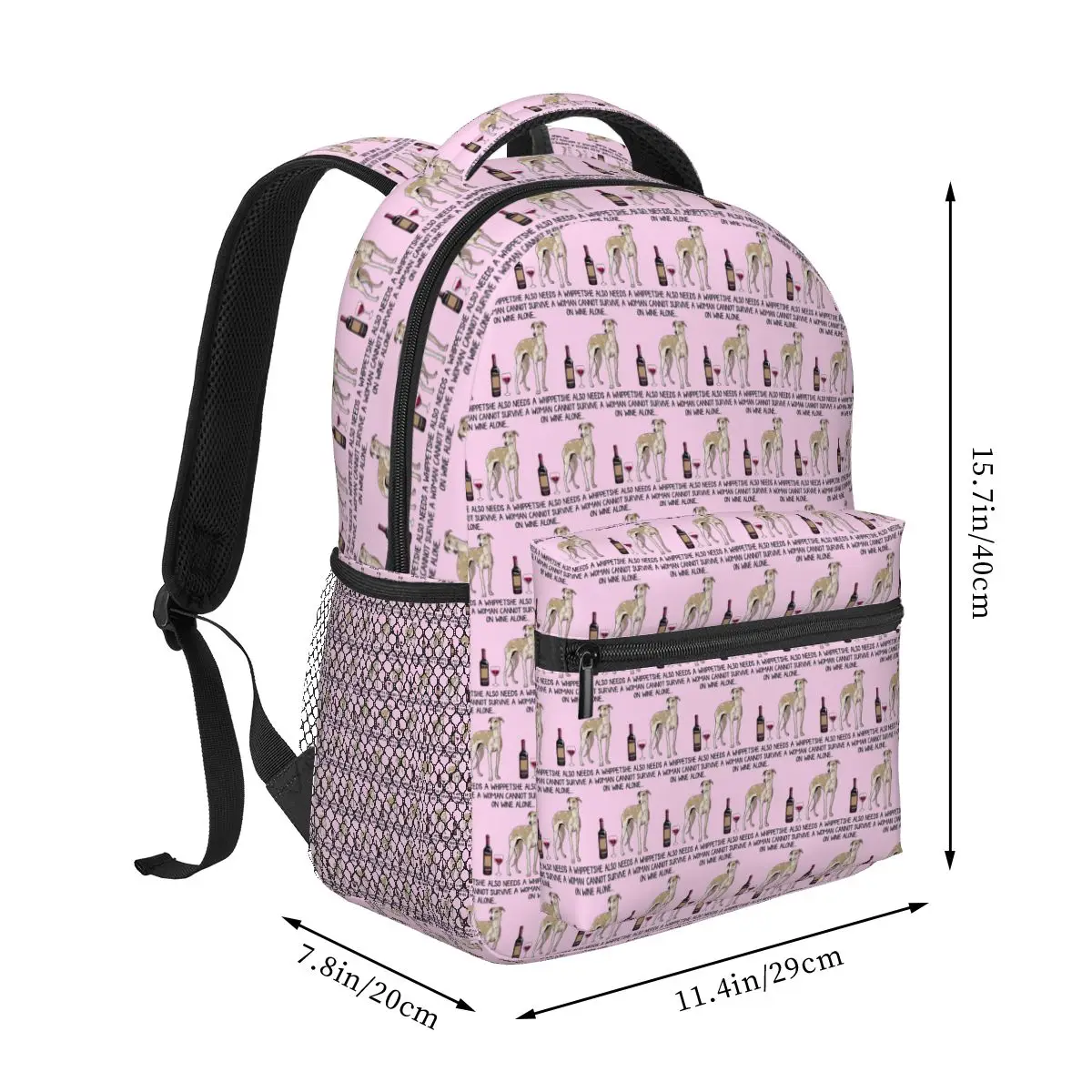 Whippet Dog And Wine Funny Gift For Dog Mom Backpack Student Boys Girls BookBag Children School Bag Computer Shoulder Bags