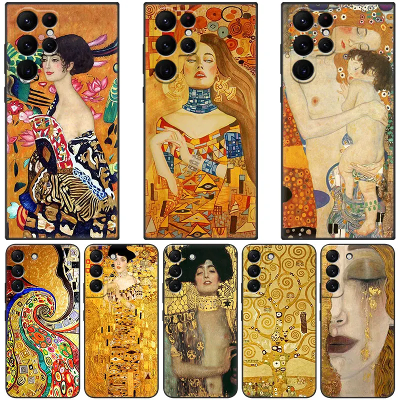 Kiss by Gustav Klimt Phone Case For Samsung Galaxy S23 S22 S21 Ultra S20 FE 5G S10E S10 Lite S9 S8 Plus S7 Edge Black Cover