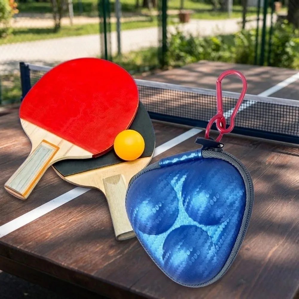 Hard Shell Table Tennis Ball Storage Case for 3 Balls with Wide Mouth Clamshell Opening and Secure Carabiner Clip
