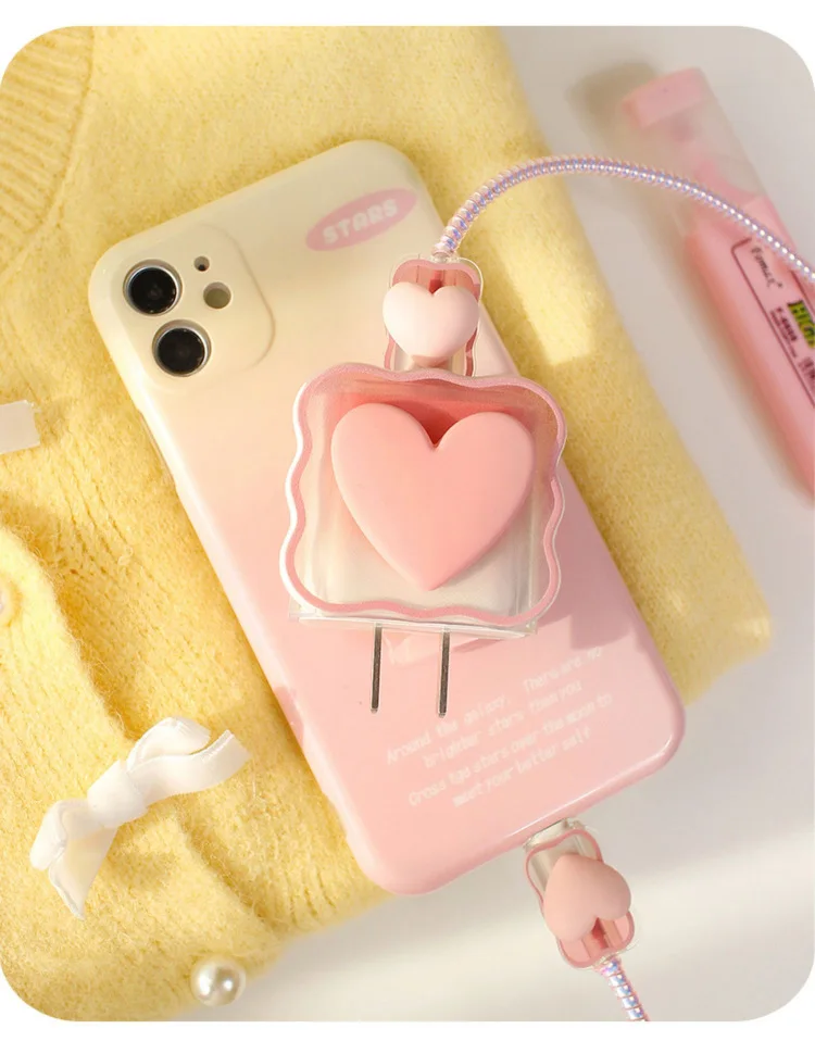 18W 20W 3D Charger Protector Cable Organiser for iPhone 14 13 Pro Max Love Heart Data Cable Management Cord Winder Kit
