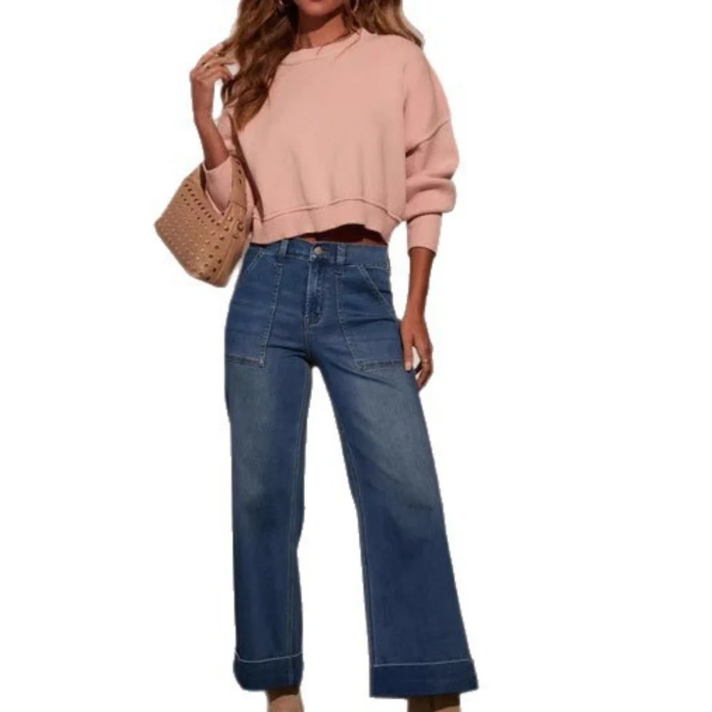 

Spring 2026 Women's High Elasticity Loose Wide Leg Jeans Casual Fashion Long Trousers New Arrival
