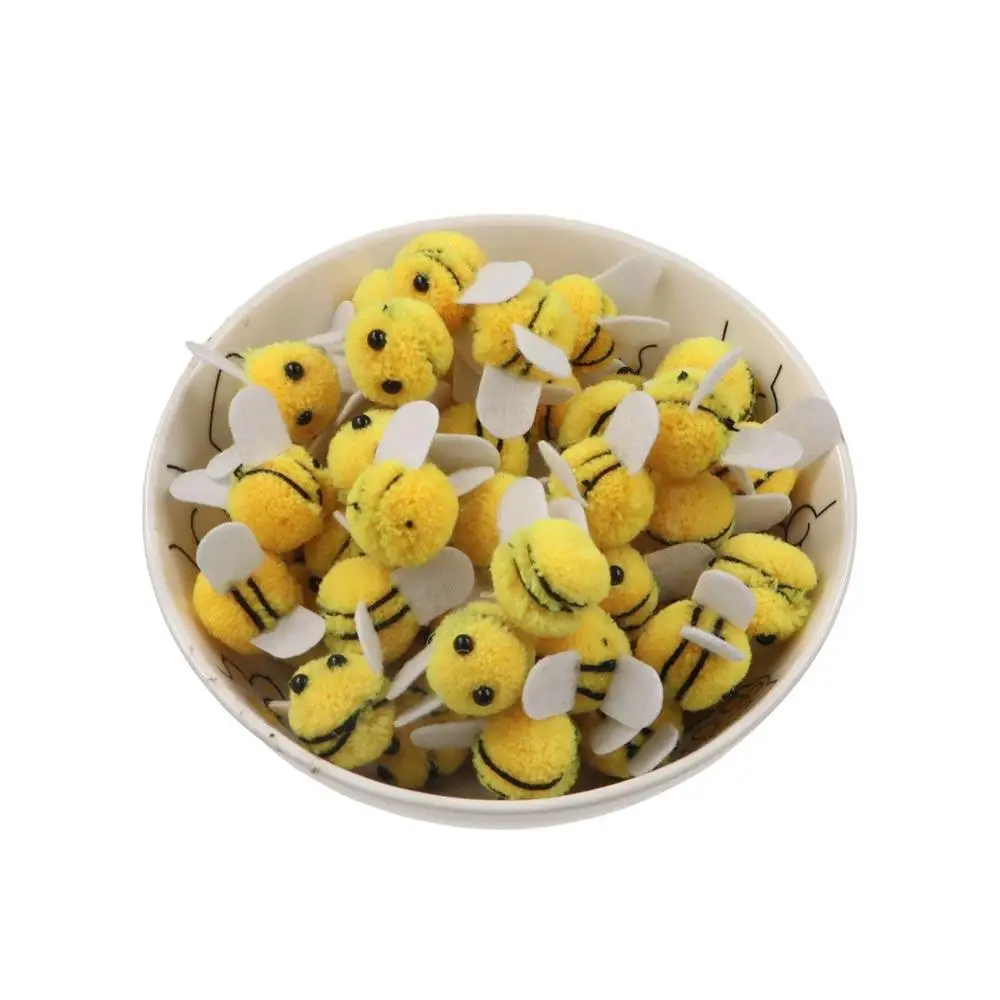 10pcs Handwork Yellow Wool Felt Little Bee Felt Ball Creative Artificial Bees Crafts Cute Mini Bee Clothing Decor