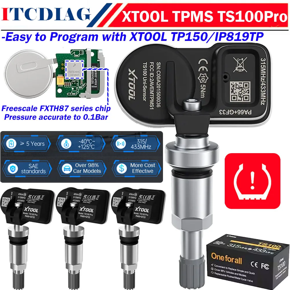 

XTOOL TS100 PRO 2in1 ДАТЧИК 315 МГц 433 МГц TS100Pro TPMS Датчик Ремонт шин Монитор давления Тестер Программирование для XTOOL TP150
